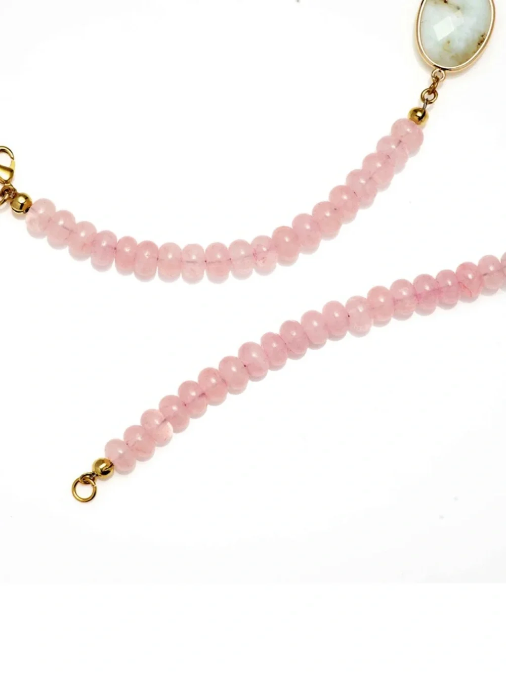 Pink Beaded Necklace with Pearl and White Stone Accents
